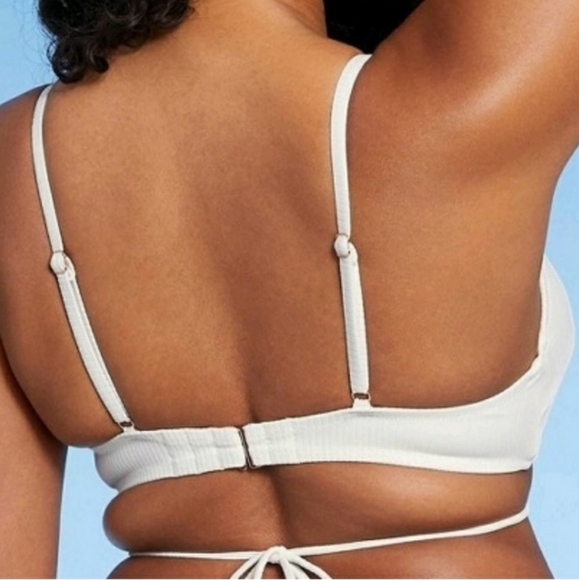 Shade & Shore White Wrap Around Strap Ribbed Lightly Lined Bikini Top Size 36C - Picture 2 of 13